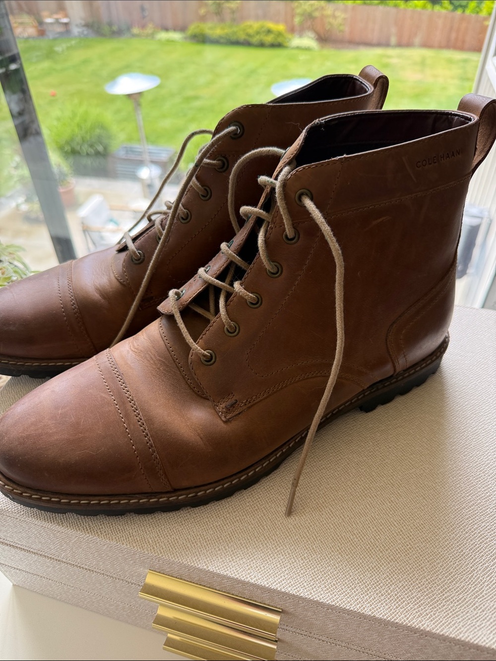 Cole Haan Men's Chestnut Brown Leather Lace-Up Boots